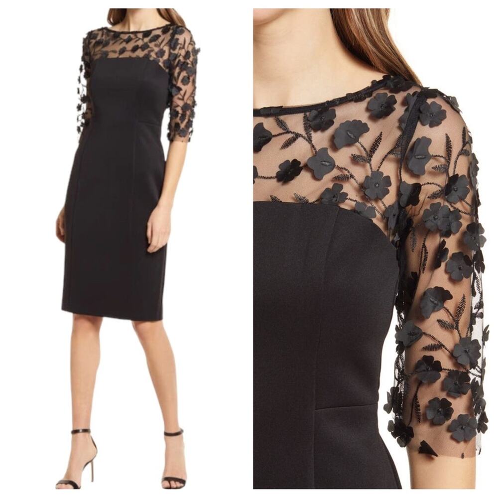 Eliza J Social 3D Lace Sleeve Scuba Dress 4 EUC